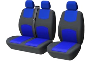 TOYOUN Fundas Asientos Furgonetas y Camiones de 1 + 2 (3 plazas), Juego de Fundas para Asientos de Coche Universales, Tela Protector Cubre Asientos Coche Delantero Accesorios de Automóvil, Azul