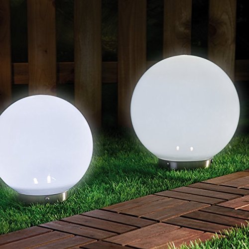 2 x LED Solarleuchte MARA Gartenleuchte Kugelleuchte mit Erdspieß Bodenleuchte Kugelset Durchmesser 15 + 20cm Dekoration wahlweise umschaltbar zwischen LED kaltweiß und farbwechselnd