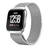 Für Fitbit Versa Armband, CovermasonLuxus Mailand Magnetisch Schleife Rostfrei Stehlen Uhrenarmband Gurt Uhrenarmbänder 20mm/22mm (Silber)