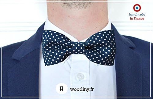 Bow Tie "Chicago" - Blue white dots - Handmade by Woodiny (woodiny.fr) - Fast shipping
