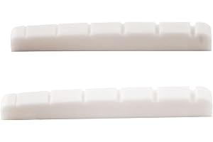 Musiclily Pro Harnstoffharz Kunststoff 42mm Geschlitzt Strat Tele Sattel Flacher Boden Nut für 6-Saiter Stratocaster E-Gitarre, Weiß(2 Stück)