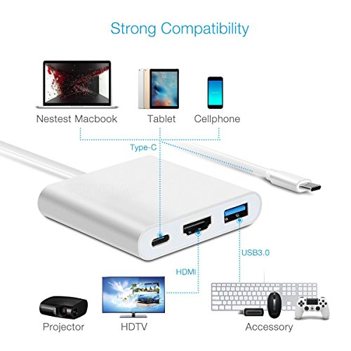 Typ C USB 3.0 Hub mit Ladeanschluss ZEDELA&HDMI Port/Typ-C Port&USB 3.0 Port für Windows 7/8/10, Macbook OS 10.8 oder weitere Versionen, Chrome OS (Silber)+1.5M HDMI Cable - 4