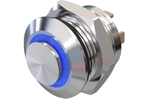 Metzler - Drucktaster 12mm - LED Ringbeleuchtung Blau - IP67 IK10 - Edelstahl - Hervorstehend - Lötkontakte