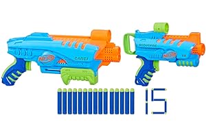 Nerf Elite Junior Ultimate zestaw startowy, 2 Easy-Play Blaster, 15 Nerf Elite, zabawka outdoorowa dla dzieci od 6 lat