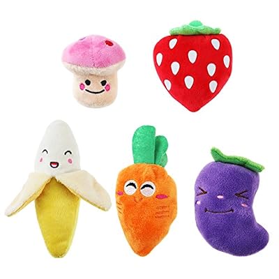 UEETEK Jouets pour chiens qui craque pour les petits chiens Fruits et légumes les jouets en peluche chiot chien (un pack de 5)