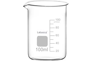 Labasics Bécher en Verre, 1 Pack, Bécher de Forme Basse Gradué en Verre Borosilicaté avec Bec Verseur, 100 ml, Résistance aux Hautes Températures, Utilisation en Laboratoire