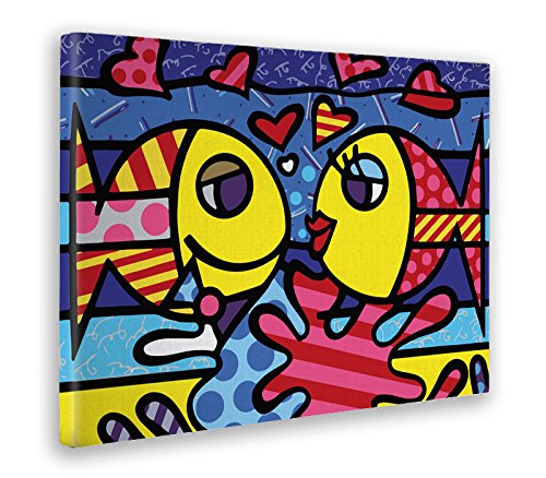 Giallobus - Cuadro - Impresion EN Lienzo - Romero Britto - 2 Pesci - 100 x 140 CM