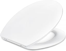 Amazon Basics Toilettensitz O-Form, Soft-Close-Funktion, Schnellverschluss-Scharniere, Universalgröße, Antistatische Urea- und Porzellanbeschichtung, Weiß