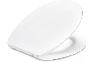 Amazon Basics Toilettensitz O-Form, Soft-Close-Funktion, Schnellverschluss-Scharniere, Universalgröße, Antistatische Urea- und Porzellanbeschichtung, Weiß