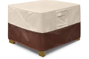 FQQF Vailge Square Patio Ottoman Cover, Waterproof Outdoor Ottoman Cover with Padded Handles, Patio Side Table Cover, Heavy Duty Outdoor Furniture Covers(Medium, Beige & Brown)