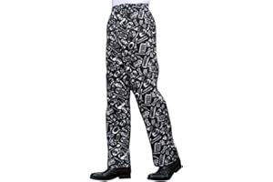ZhuiKun Pantalon de Chef Homme Femme imprimé Pantalon de Travail Uniformes de Cuisine Restaurant de Taille élastique