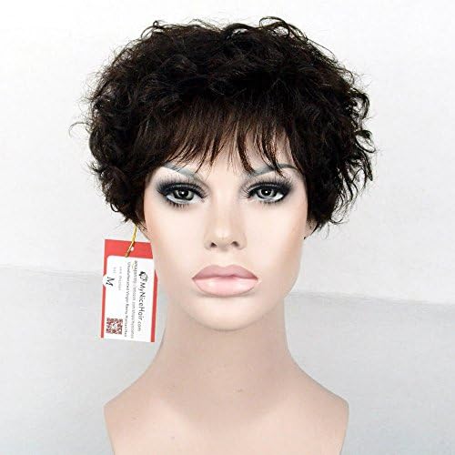 MyNiceHair--100% Pure Brazilian Human Hair Short Fashion Curly Wigs For Women (Natural Black)