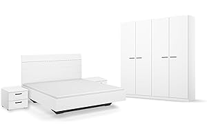 Rauch Möbel Florenz Schlafzimmer, Alpinweiß, bestehend aus Bett mit Liegefläche 160x200 cm inklusive 2 Nachttische und Drehtürenschrank BxHxT 181x210x54 cm