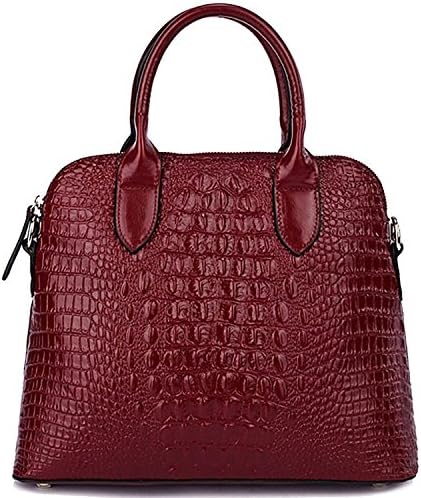 Onfashion Women's Cowhide Genuine Leather Crocodile Veined Cross Body Shoulder Handle Amphibious Shell Bag Wine Red