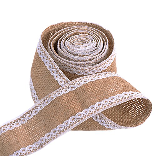 eBoot 3 Stück Natürlich Leinen Band mit Weiß Spitze für DIY Handgemacht Hochzeit Handwerk Spitze Leinen, 78,7 Zoll pro Stück - 5