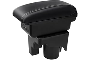 ‎YJYWZH Auto Armlehnen für Golf 6 Mk6 2008-2013 Jetta Mk5 2006-2011 Vento Wagon 2009 2010 Doppelschicht Mittelkonsole Große Aufbewahrungsbox mit 3 USB-Ladeanschluss Schwarz mit weißen Nähten