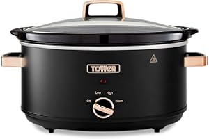 Tower T16043BLK Cavaletto 6.5 Litre Slow Cooker with 3 Heat Settings, Removable Dishwasher Safe Pot, Cool Touch Handles, Up to 8 Portions, Black and Rose Gold