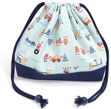 Drawstring Gokigen lunch and Rure Ri (medium size) with gusset lunch bag from robot Everybody Friends (light blue) x Ox navy blue made in Japan N3465900 (japan import)