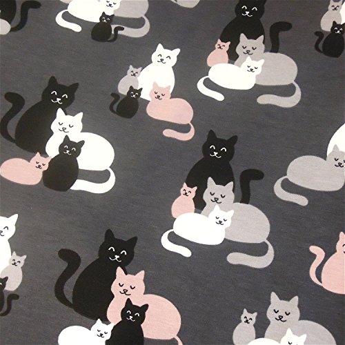0,5m Jersey Katzen grau-rosa & 0,5m Jersey Sterne grau-rosa Muster-Mix 95% Baumwolle 5% Elastan Stoffbreite 1,4m (insgesamt 1m x 1,4m) - 4