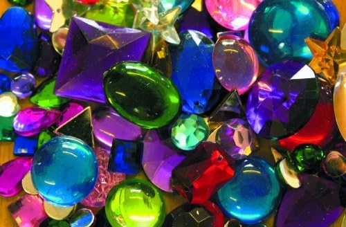 Acrylic Jewels - 454g Bag of Assorted Colours and Sized Plastic Flat Backed Shiny Jewels - Great for Costume Making