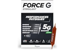 Vitavea Force G Stimulant - Complément alimentaire performances physiques - Ginseng, Gingembre, Guarana, Gelée Royale, Grenade, Maca - Actifs renforcés - 10 ampoules - 10 jours - Fabriqué en France