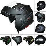 Leopard LEO-838 Flip hasta moto motocicleta accidente casco con DOBLE visera del sol Matt Negro / Plata XS