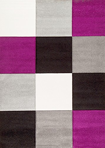 Moderner Designer Teppich Kariert Hoch Tief Strukturen Lila Grau Weiß Schwarz – VIMODA, Maße:60 cm x 110 cm - 4