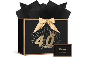 AOOSU Birthday Gift Bag, 28*20*10cm 40th Birthday Party Gifts Bag with Greeting Handles and 3 Wrappers and 1 Cards, Luxury Paper Bags with Handles for Girls Womens Wedding Party Christmas Valentines