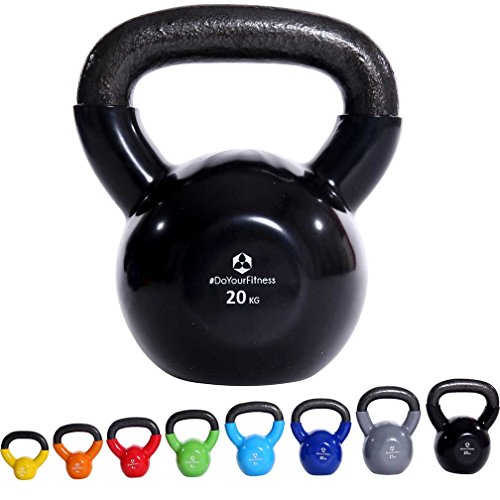 #DoYourFitness Kettlebell »Kolossos« Pesa esférica 2-20 kg/Pesa de Mano de 100% Hierro con Superficie de Vinilo/Calidad de Gimnasio para un Alto Rendimiento / 20kg / Negro