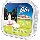 Felix Katzenfutter Wild und Geflügel in Gelee, 32er Pack (32 x 100 g) Schalen