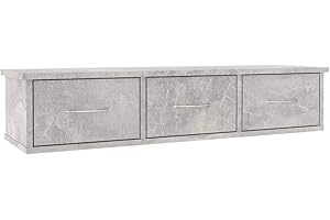 Tidyard Mensola da Parete Moderna con Cassetti in Truciolato Grigio,Mensola a Muro Moderna con 3 Cassetti,Tavolino Sospeso,Tavolino da Parete Moderno 90x26x18,5 cm