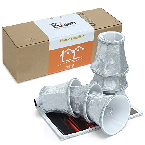 Fuloon 6er Set Molton Lampenschirme für E14/E27 Birne Kerze Kronleuchter Hängelampe Rund Lampenschirme (Grau) - 3