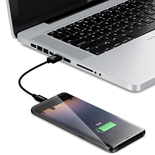 deleyCON USB C Kabel 0,15m Nylon + Metallstecker auf USB 2.0 (Typ-A) / Ladekabel Datenkabel für Smartphone / Tablet / PC / Laptop / Notebook – Schwarz - 4