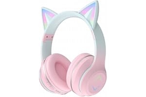Usoun Kids Bluetooth Headphones, Cat Ear LED Light Child Wireless Headphones with Microphone, TF Card, Foldable Bluetooth Stereo Over-Ear kids Headsets for Boys Girls Adults (pink)