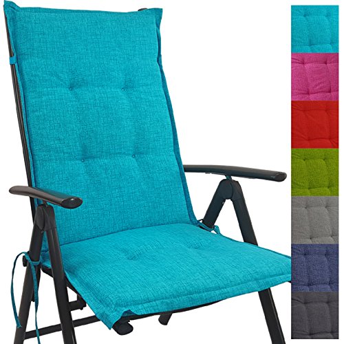 Hochlehner Auflage Outdoor 118 x 50 x 5,5 cm Schmutz- und wasserabweisendes Sitzkissen & Rückenkissen bequem gepolsterte Gartenstuhlauflage mit Gummiband, Farbe:Türkis