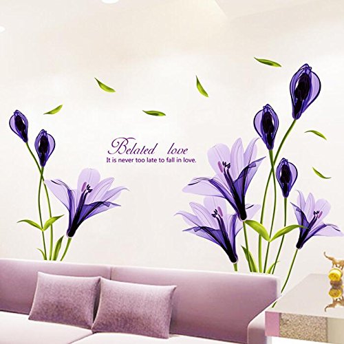 HALLOBO® XXL Wandtattoo Lily Wandaufkleber Wandsticker Wall Sticker Schmetterling Blumen Wohnzimmer Schlafzimmer Deko - 7