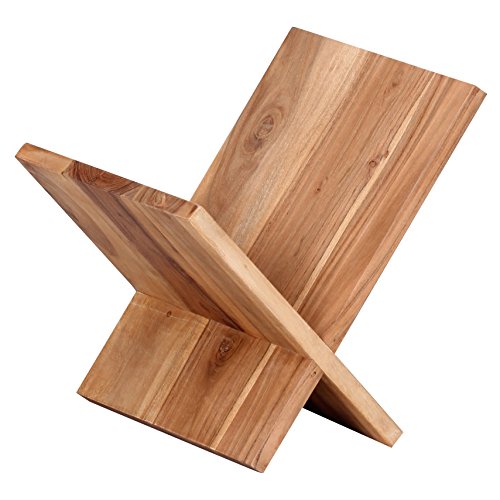 WOHNLING Zeitungsstönder Massivholz Akazie X-Form 31 cm Zeitschriften-Stönder Design Prospekt-Halter Landhaus-Stil Holz-Regal Natur-Produkt Wohnzimmer-Regal Buch-Ablage Echtholz Ablagefach Unikat - 4