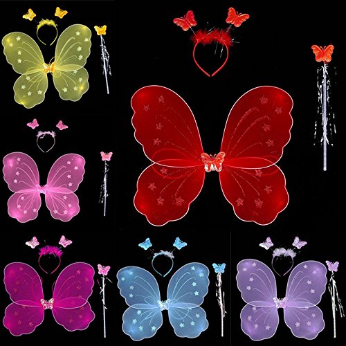 Kasit 3Pc gesetztes reizendes Partei-Kostüm-Prinzessin-Mädchen-Kind-Schmetterlings-Flügel-Stab-Stirnband-feenhaftes Weihnachtskostüm – Rosa - 6