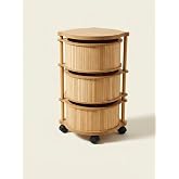 3 Katlı Nordic Bambu Ahşap Sebzelik Doğal Mutfak D&uuml;zenleyici Patates Soğanlık Organizer (Meşe Renk Bambu)