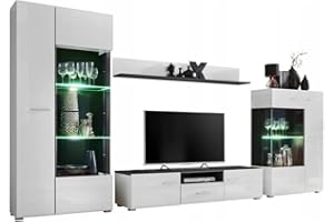 ‎MEBLE KRYSPOL MEBLE KRYSPOL Wohnwand Wohnzimmer Solido – Wohnzimmer Möbel – Wohnwand Modern – Sideboard Wohnzimmer – Wohnzimmer Schrankwand – Wohnzimmer Möbel Modern - Regal Weiß - TV Schrank - Mehrzweckschrank