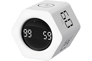 QUMOX Temporizador Pomodoro F6 con Sensor de Gravedad – Cubo Hexagonal Digital con Alarma Silenciosa, Vibración y Sonido – 1/5/10/30/60 Minutos y Cronómetro – Recargable, Ideal para Oficina, Estudio,
