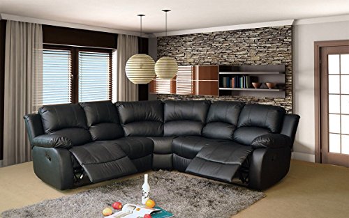 VALENCIA 2C2 LEATHER RECLINER CORNER SUITE (BLACK)