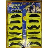 Pack of 12 Adhesive Assorted Black Moustaches Fancy Dress Costume Accessory