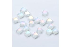 BTMIEY Mixed Color Crystal Mosaic Tiles,200pcs/bag Square Glass Mosaic Tiles for DIY Crafts Supplier Laser Crystall Mosaic Tile Creative Art Material (White)