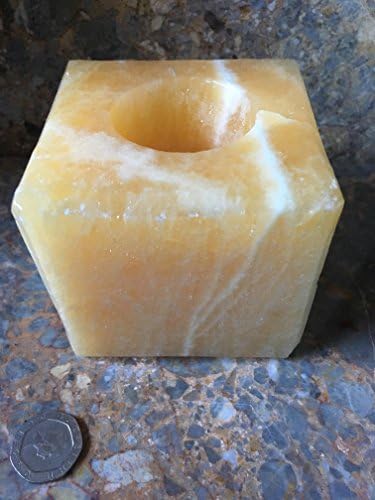 Orange Calcite Cube Tealight Holder, Reiki Healing Crystal