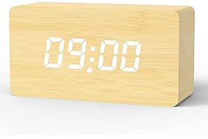 aboveClock Réveil Numérique, Réveil Matin LED Horloge Numérique avec 3 Alarmes, Luminosité Réglable, Mode Activé par Le Son, Horloge Digitale Alimenté par Batterie ou USB【Bois Clair】