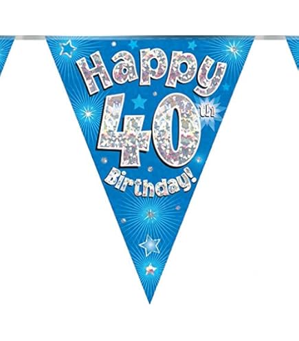 9ft Banner Happy 40th Birthday Blue Holographic - Northwest - View #2
