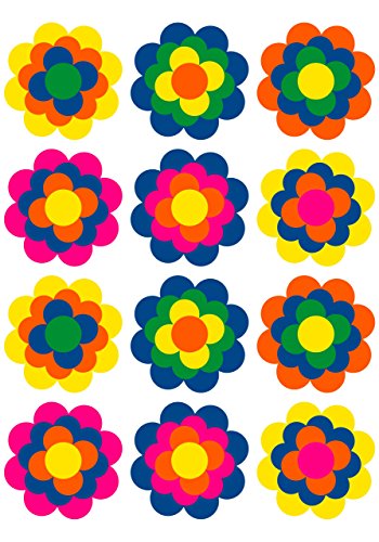 12 Prilblumen Aufkleber 65 mm, Retro Style 70er Jahre Kult, Wandsticker