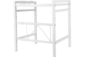 RELOVE Meuble Rangement de Cuisine Support Four Micro-Ondes avec 2 Niveaux d'étagère Extensible en Hauteur & Largeur- avec 3 Crochets Parfaits pour accrocher Vos ustensiles de Cuisine