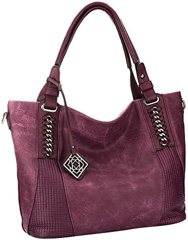 Womens Handbags Hobo Shoulder Bags Tote PU Leather Bags 2Pcs Set (Wine red color)